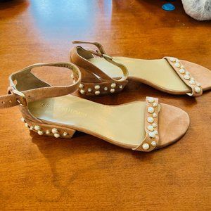 Stuart Weitzman “All Pearls” Blush Suede Sandal Size 9.5